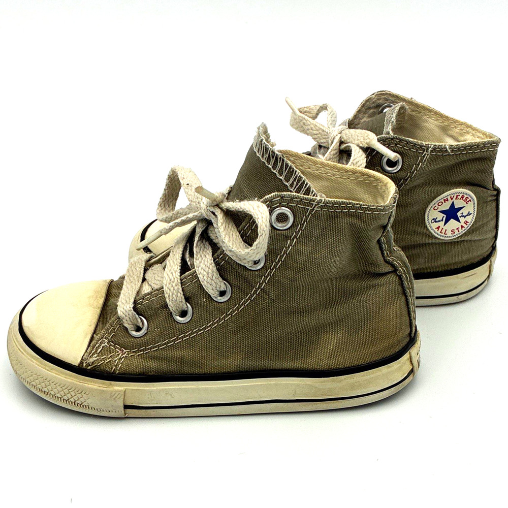 Converse Chuck Taylor All Star Kids High Top Canvas Sneakers Olive Gray Size 8